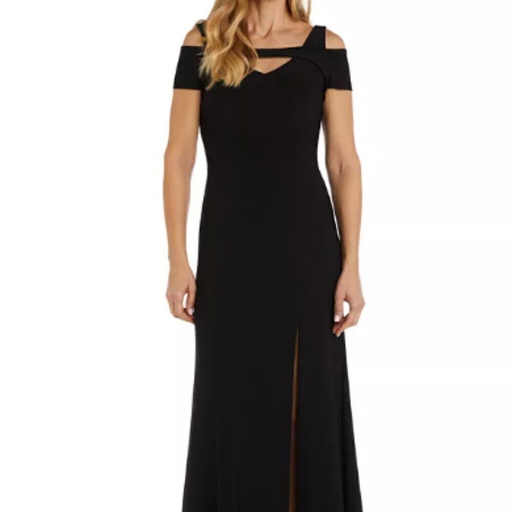 Nightway Black knit gown with front slit NWT size 10